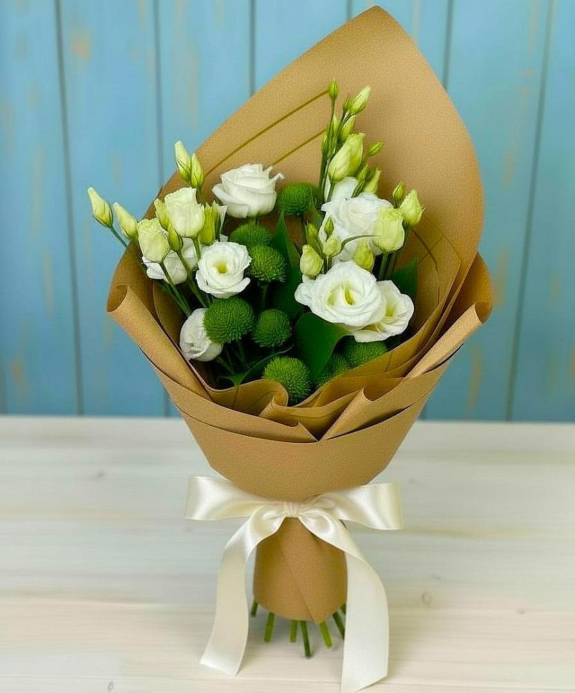 Букет цветов из: Хризантемы и Лизиантусы в Саввино