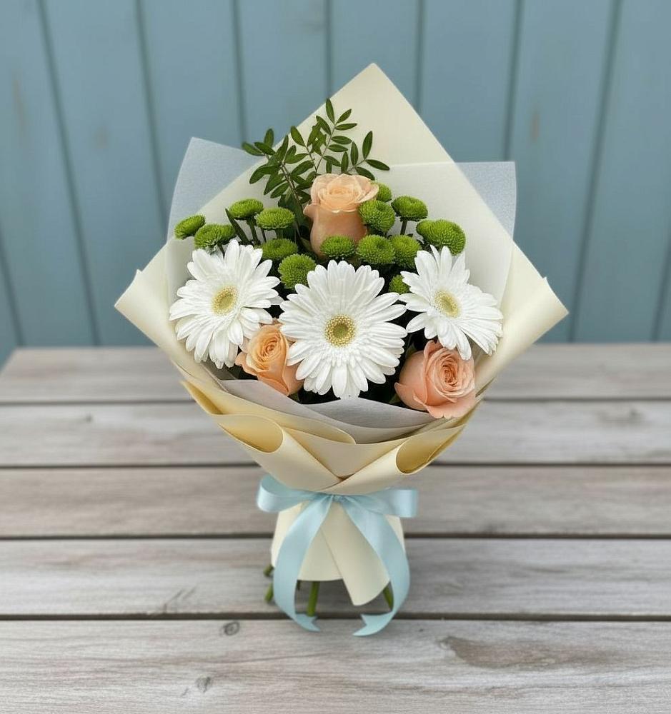 Букет цветов из: Герберы, Розы и Хризантемы в Саввино
