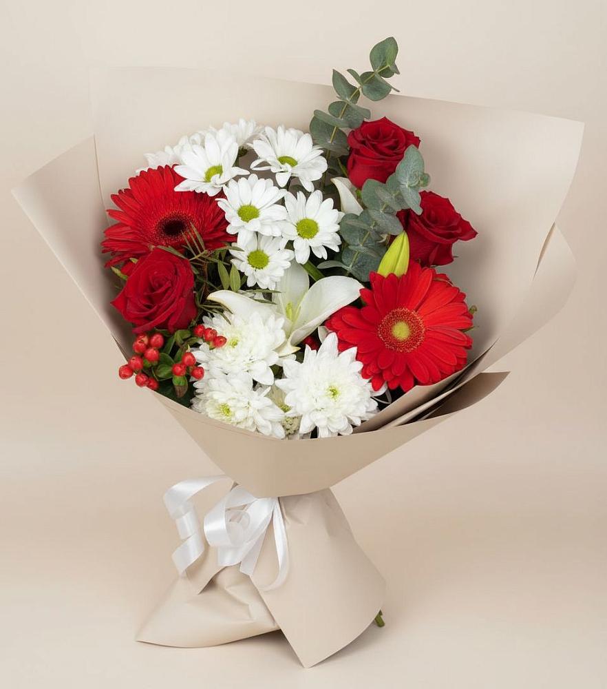 Букет цветов из: Розы, Хризантемы, Герберы и Лилии в Саввино