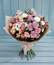 Букет цветов из:  Хризантемы, Розы и Альстромерии в Саввино