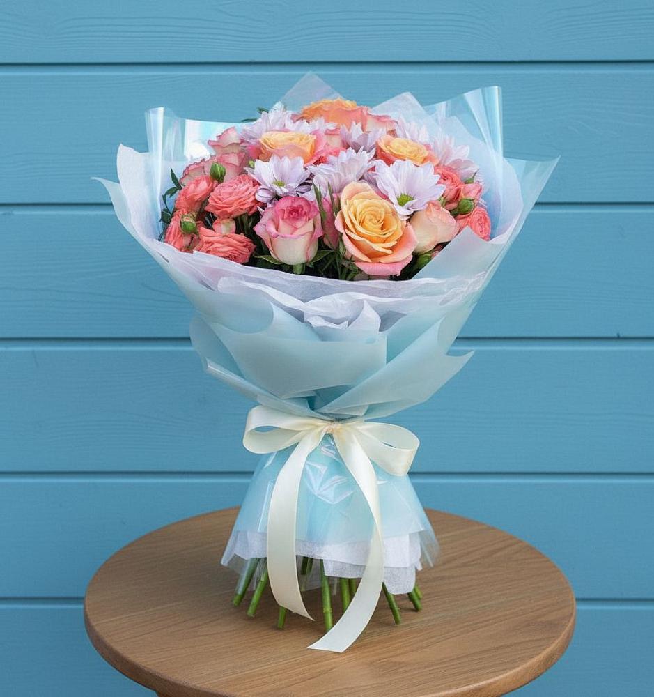 Букет цветов из: Хризантемы и Розы в Саввино