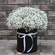 Цветочная композиция из Гипсофила в шляпной коробке в Саввино